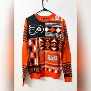 NHL Philadelphia Flyers Men's Orange and Black Crewneck Ugly Holiday Sweater - S